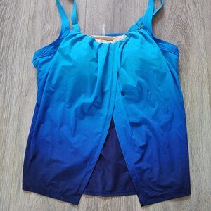 Lands' End Ombre Draped Front Tankini Swimsuit Top Light Blue to Dark Blue